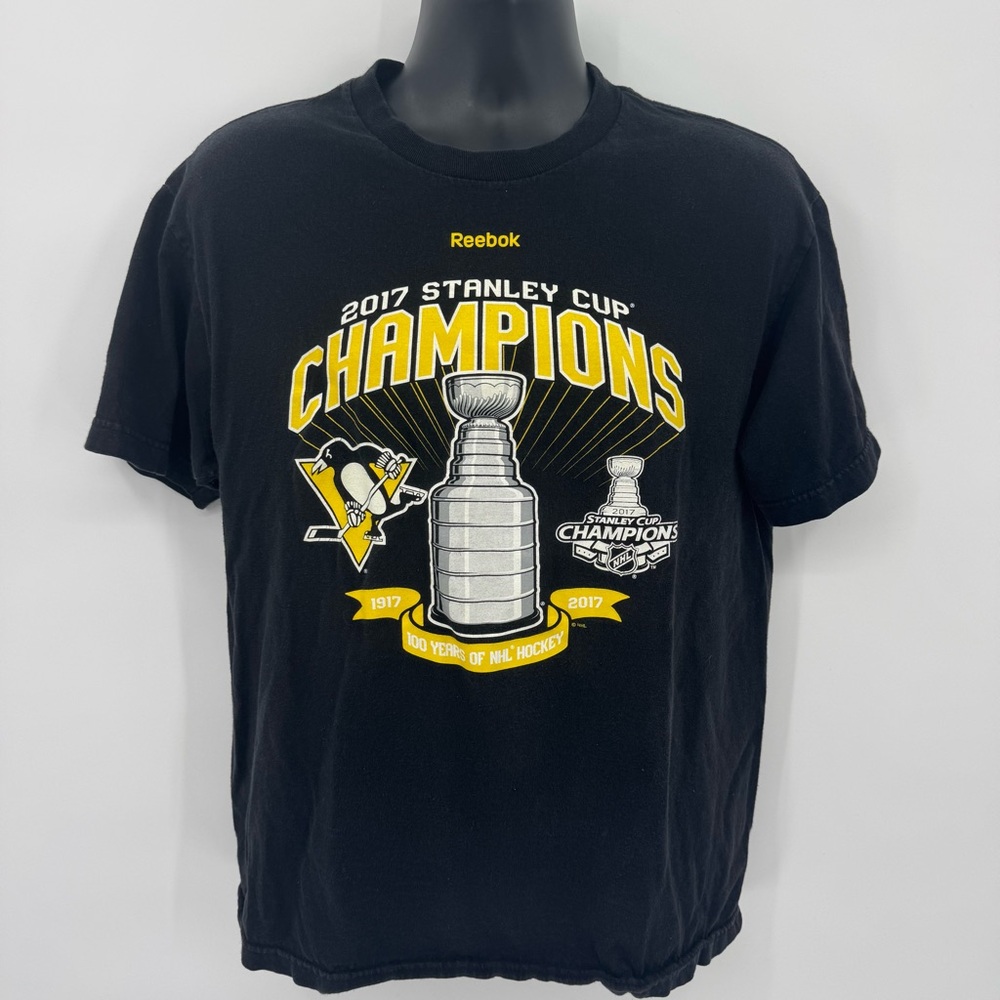 Reebok Pittsburgh Penguins 2017 Stanley Cup Champions Shirt Black Sz Large
(P1)